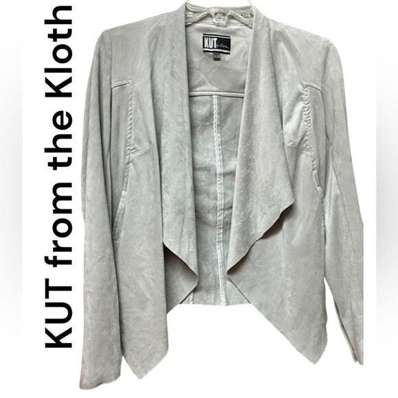 KUT FROM THE KLOTH TAYANITA JACKET DRAPE OPEN FRONT FAUX LEATHER S M - Picture 1 of 5